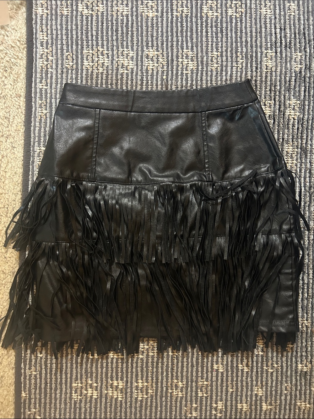 Blue Blush Black Faux-Leather Fringe Mini Skirt